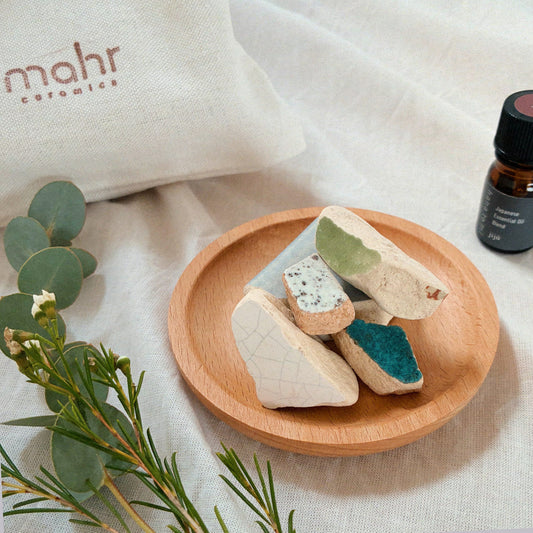 アロマストーンセット (ウッドプレート・リネン巾着バッグ付)